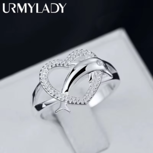 925 Sterling Silver Love Dolphin Heart Rings for Women – Couple Gift Fashion Jewelry for Wedding & Party